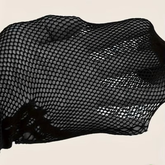 Black Fishnet Tights with Lace Design - Picture 4 of 5